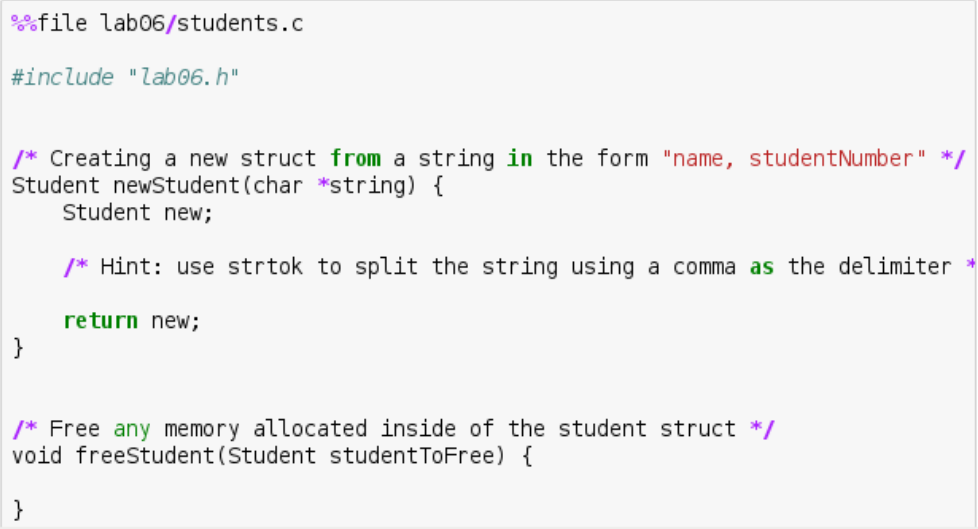 studentInfo" after the typedef */ struct studentList int length; Student *list; b: