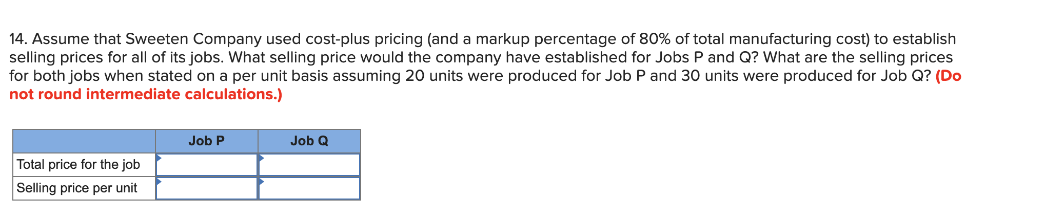 and Job Q. The following additional information is available for the company