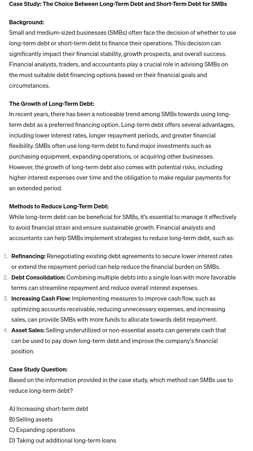  Case Study: The Choice Between Long-Term Debt and Short-Term Debt for