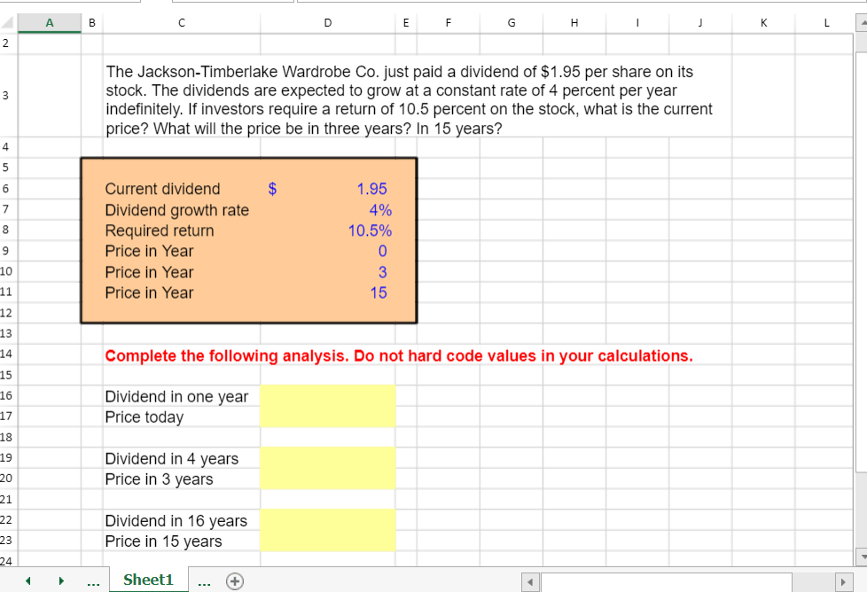 please show me the excel formula to solve each, and I will