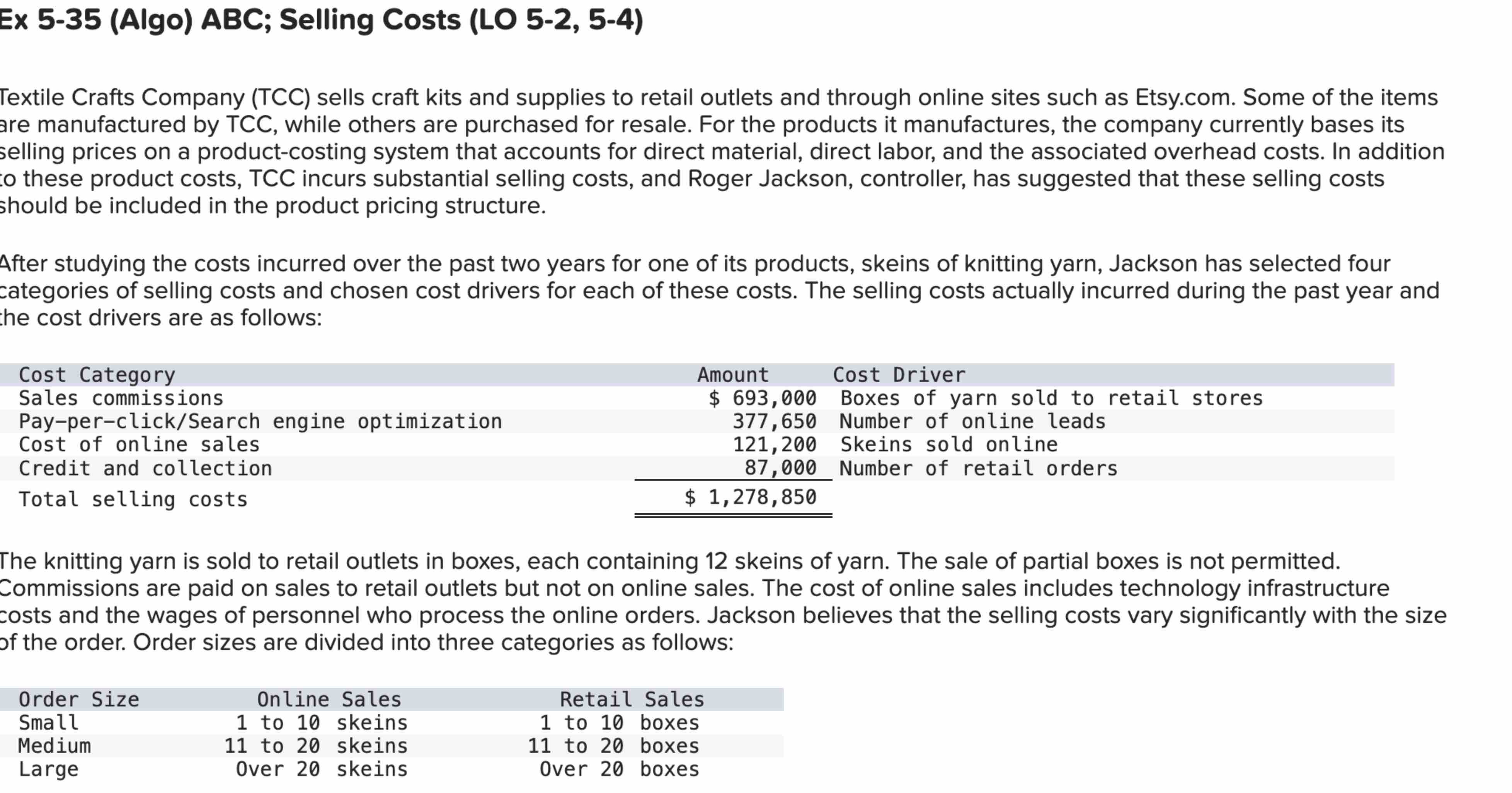  Ex 5-35(Algo) ABC; Selling Costs (LO 5-2,5-4) Textile Crafts Company (TCC)