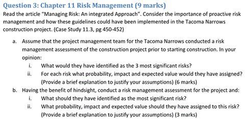 Read the article "Managing Risk: An integrated Approach". Consider the importance