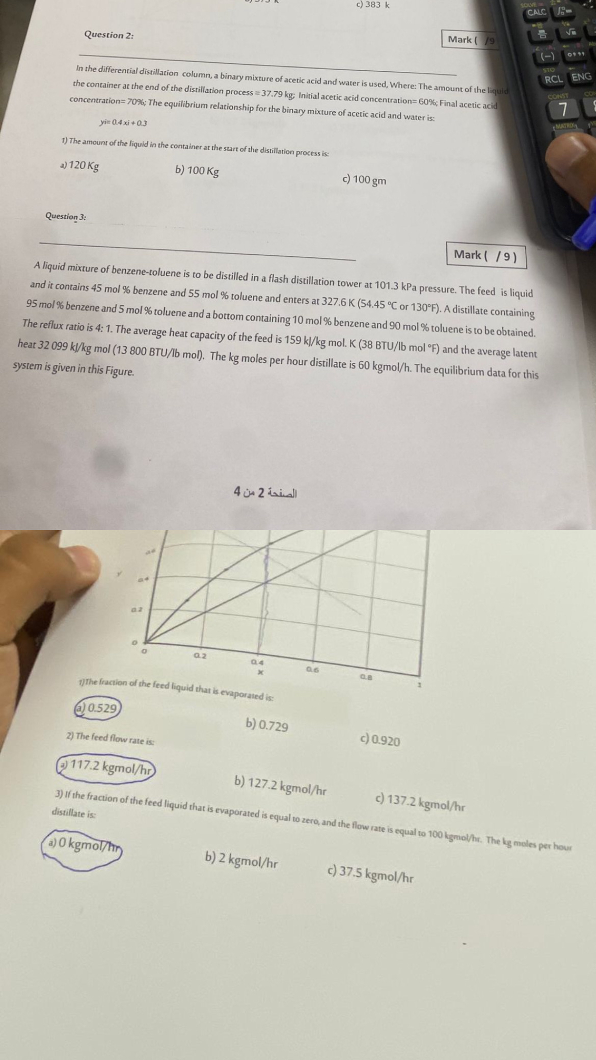  Question 2: Mark ( In the differential distillation column, a binary