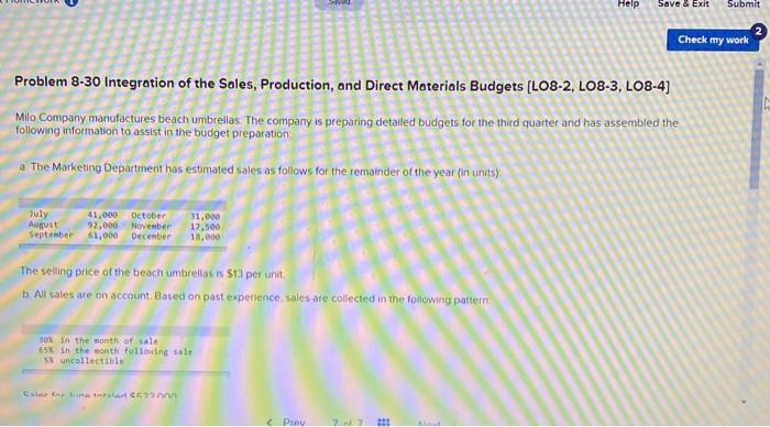  Help Save & Exit Submit Check my work Problem 8-30 Integration