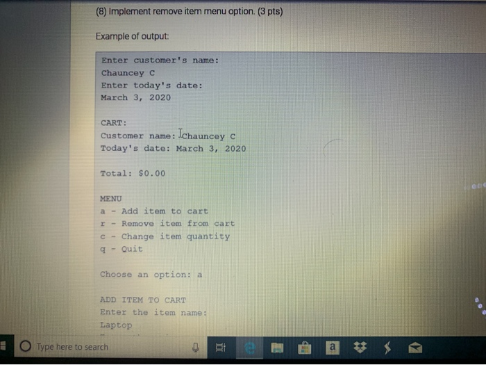 (float) . item quantity (int) (2) Add a default constructor to the