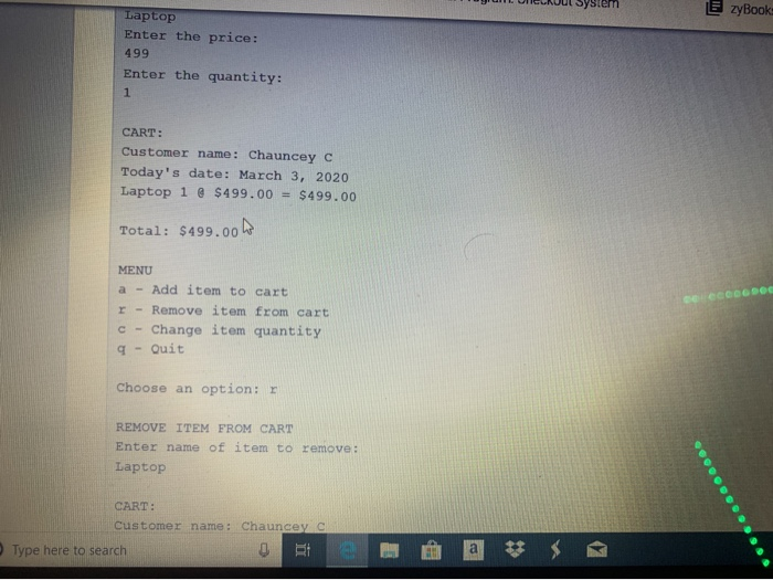 item class. The constructor should Initialize the item's name 'Empty", item's price