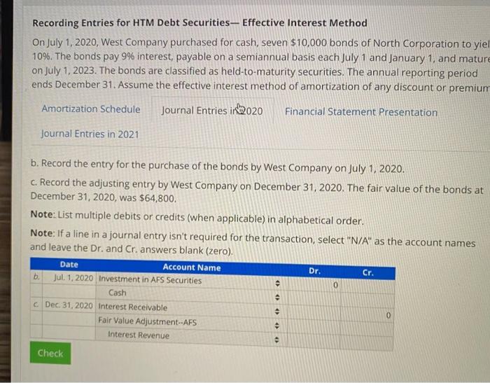  Recording Entries for HTM Debt Securities-- Effective Interest Method On July