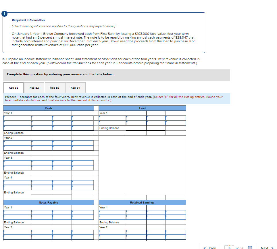 questions displayed below.] On January 1, Year 1, Brown Company borrowed cash