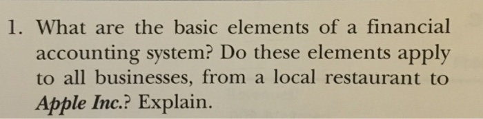  1. What are the basic elements of a financial accounting system?