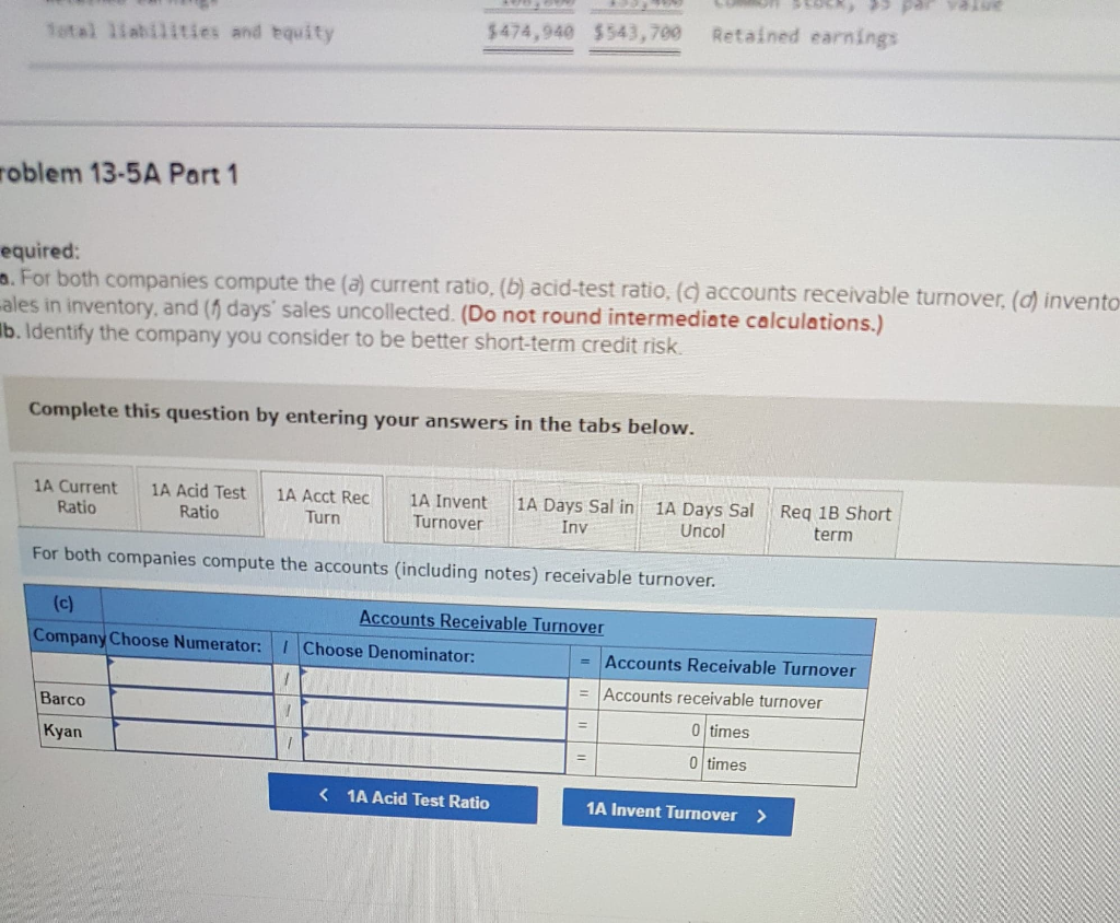 (c) accounts receivable turnover, (d) inventory turnover, (e) days sales in inventory,