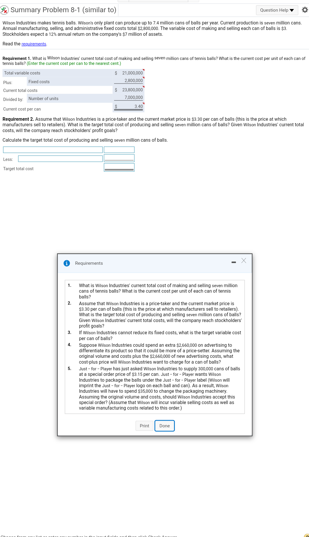  requirement 2 need to be solve . W Summary Problem 8-1