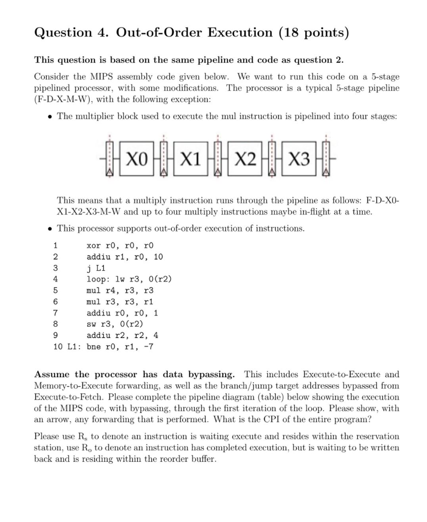  Question 4. Out-of-Order Execution (18 points) This question is based on
