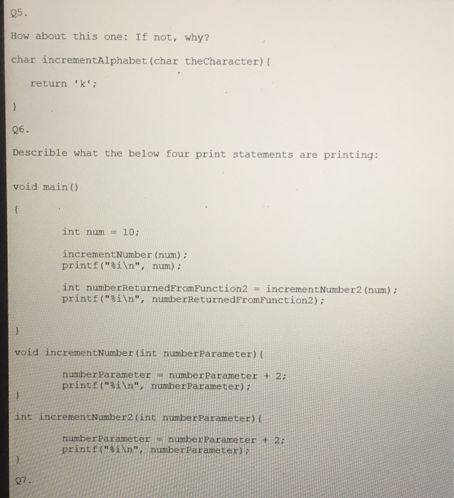of code compile correctly or not: If not, why? void incrementAlphabet 22.