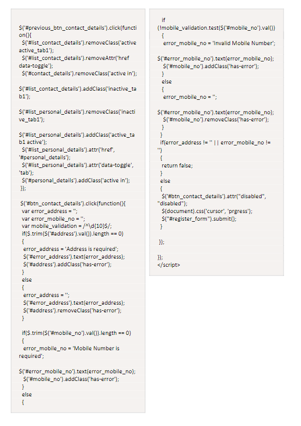 :address, :mobile_no) "; Spassword_hash = password_hash(\$_POST["password"]. PASSWORD_DEFAULT); Suser_data = arrayl ':first_name' $