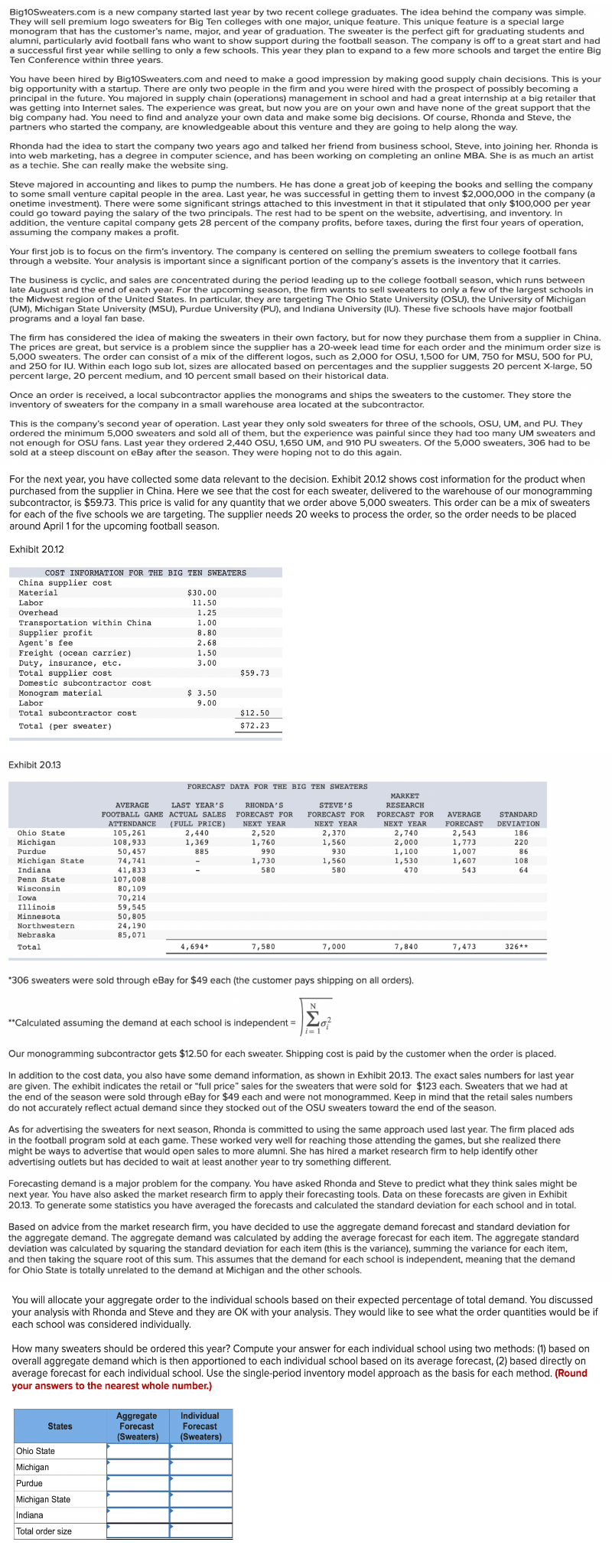  Analytics Exercise 20-3(Algo) Big10Sweaters.com How many sweaters should be ordered this