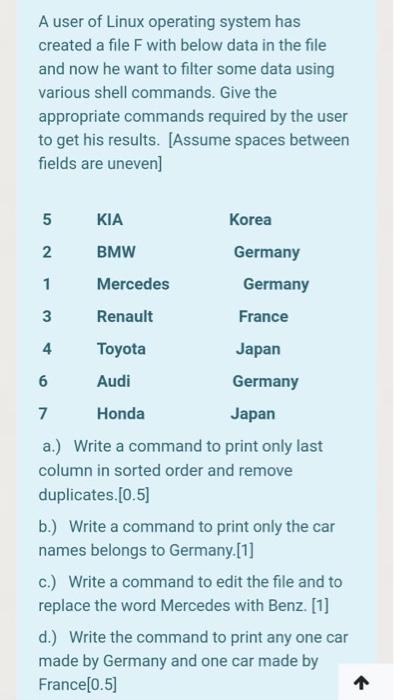  A user of Linux operating system has created a file F