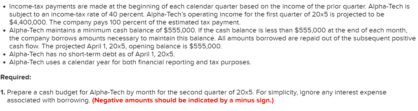 following sales forecast. ALPHA-TECH 20x5 Forecasted Sales (in thousands) Month Sales January