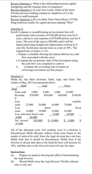 Question B only Review Question 1: What is the relationship between capital