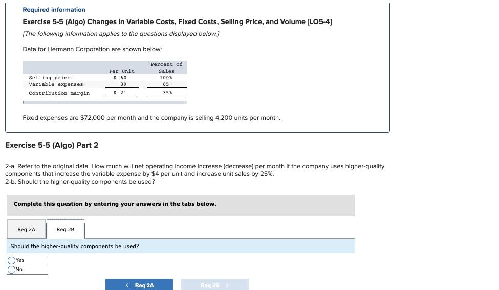 total variable expenses were $129,360, and fixed expenses were $39,400. Required: 1.