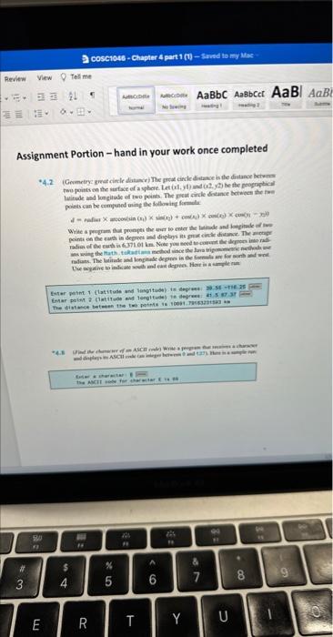  ssignment Portion - hand in your work once completed laitude and