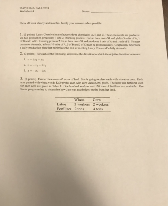  MATH 5845- FALL 2018 Worksheet 4 Name: Show all work clearly