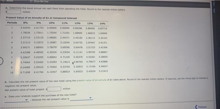  a. Determine the equal annual net cash flows from operating the