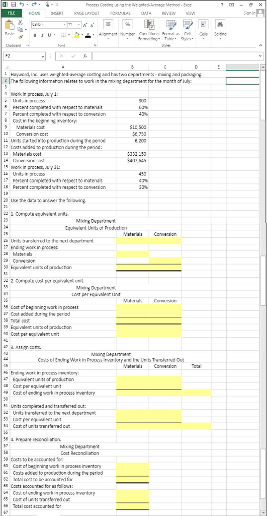 Compute the equivalent units of production using the weighted-average method. Compute