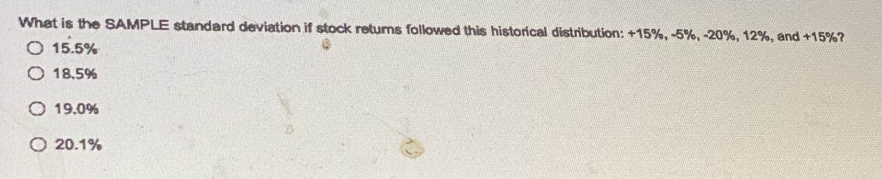  What is the SAMPLE standard deviation if stock returns followed this