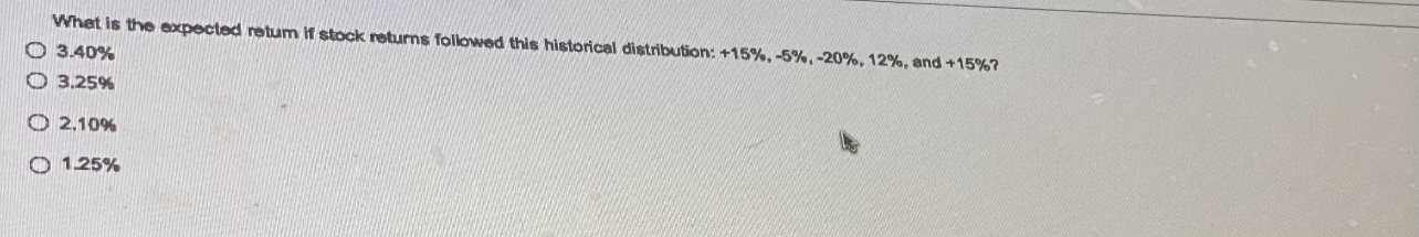 historical distribution: +15%, -5%, -20%, 12%, and +15%? 15.5% 18.5% 19.0% 20.1%
