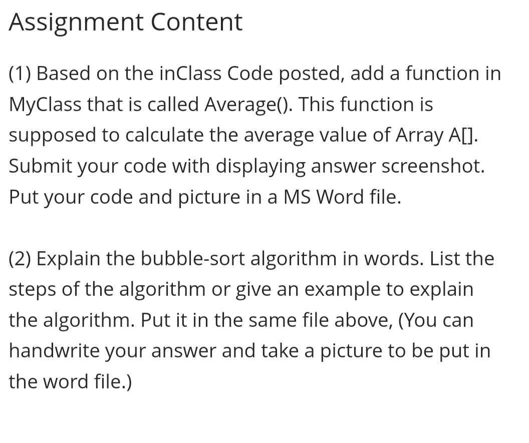 Assignment Content (1) Based on the inClass Code posted, add a