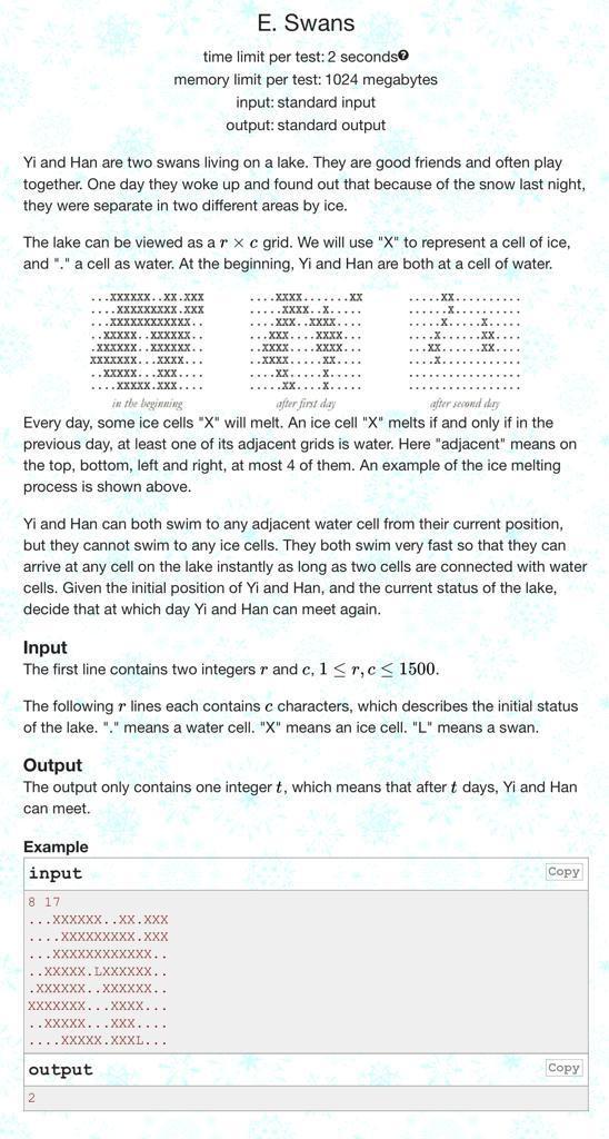 pythone code E. Swans time limit per test: 2 seconds 0