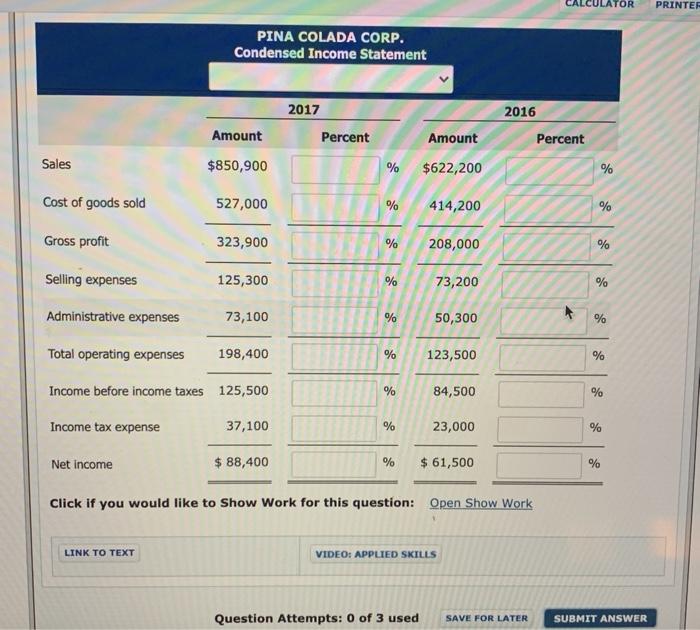 below. 2016 Sales revenue Cost of goods sold Selling expenses Administrative expenses