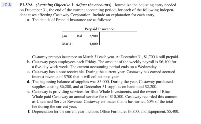  Please solve E5-19A LO3 P3-59A. (Learning Objective 3: Adjust the accounts)
