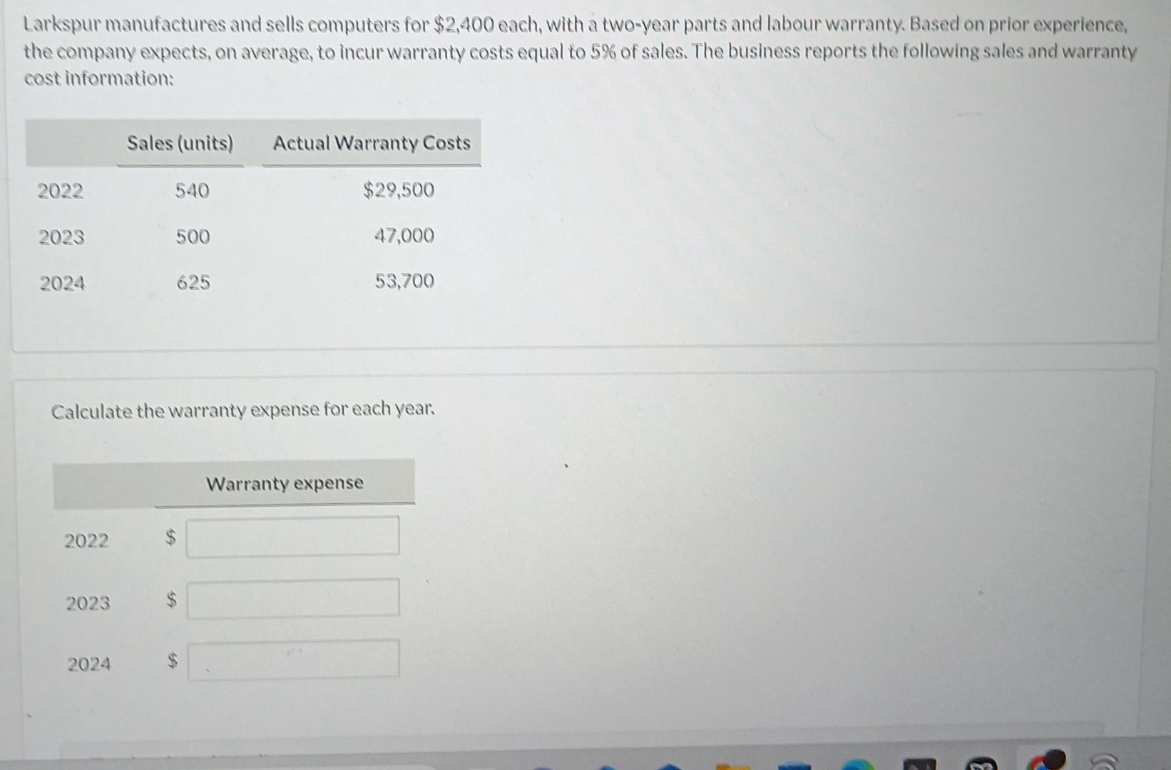  please send full answer Larkspur manufactures and sells computers for $2,400