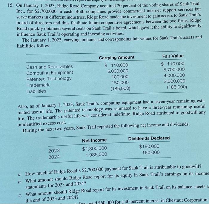 PLEASE USE EXCEL AND SHOW YOUR WORK :) 15. On January 1,