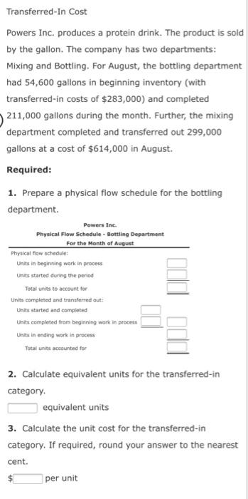 please help, I can't seem to solve this problem! Transferred-In Cost Powers