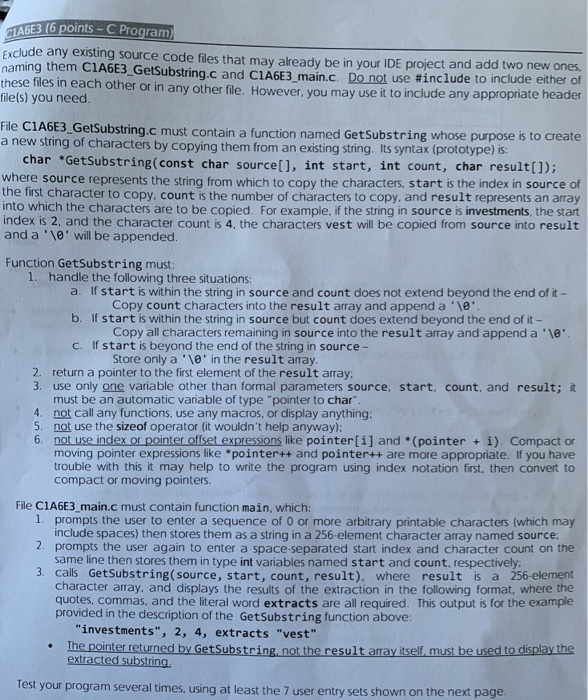  A6E3 (6 points-C Program Exclude any existing source code files that