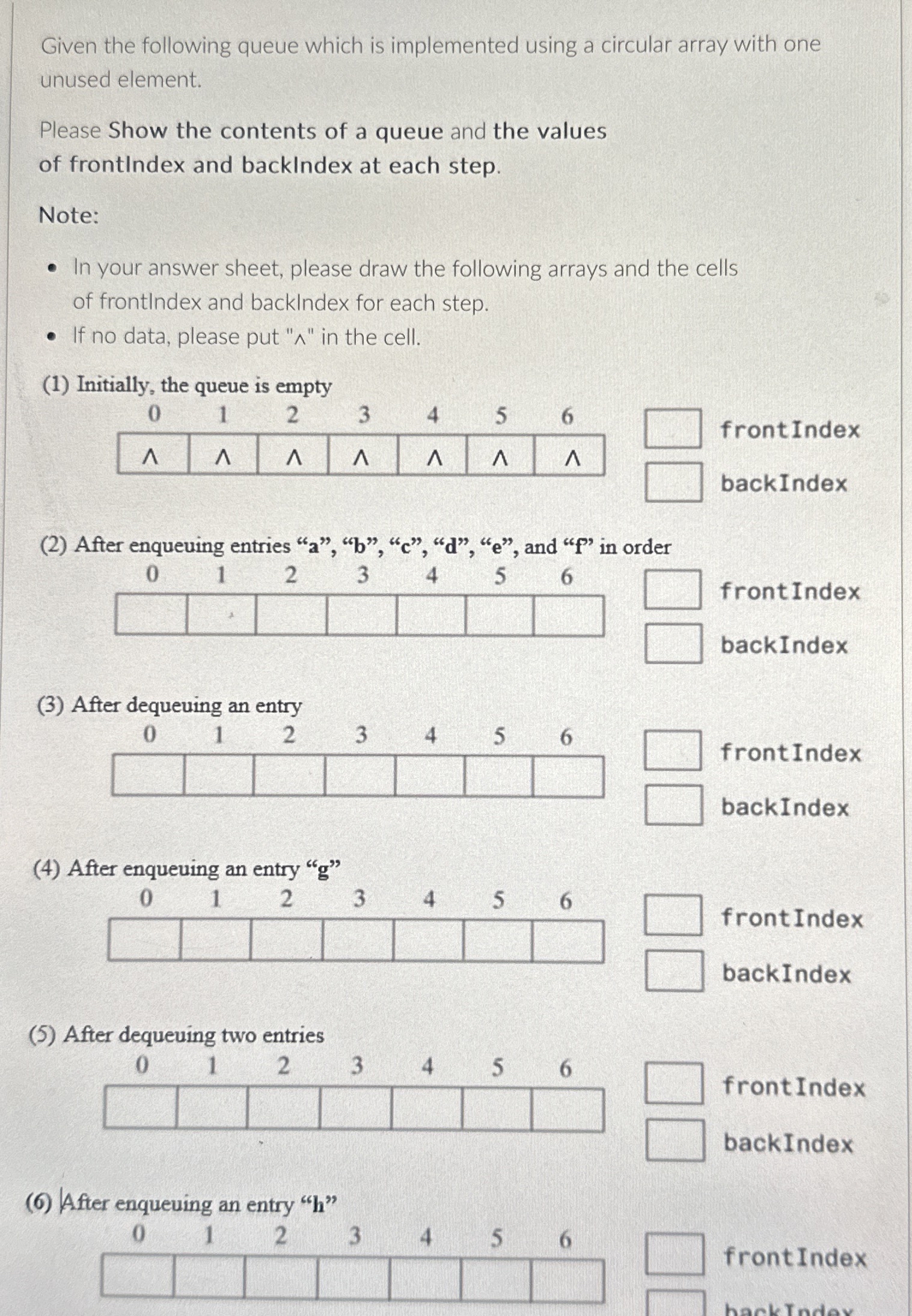  Given the following queue which is implemented using a circular array