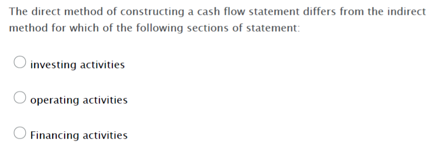  The direct method of constructing a cash flow statement differs from
