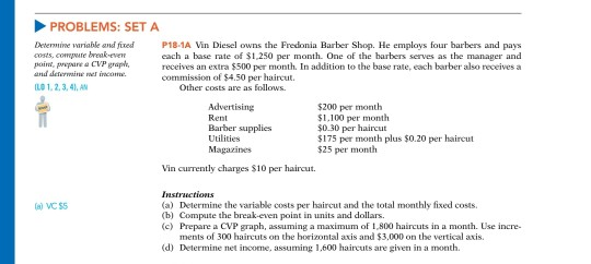 please help solve P18-1A thanks PROBLEMS: SET A Determine variable and fixed