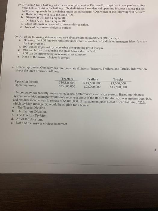  19. Division A has a building with the same original cost