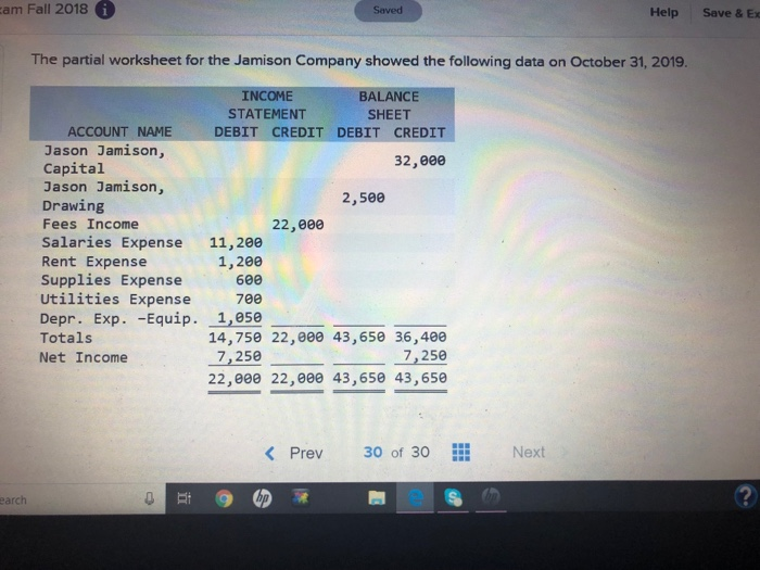 am Fall 2018 Saved Help Save & Ex The partial worksheet