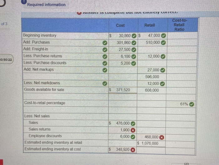 (Algo) Retail inventory method; various applications (L09-3, 9-4, 9-5) [The following information