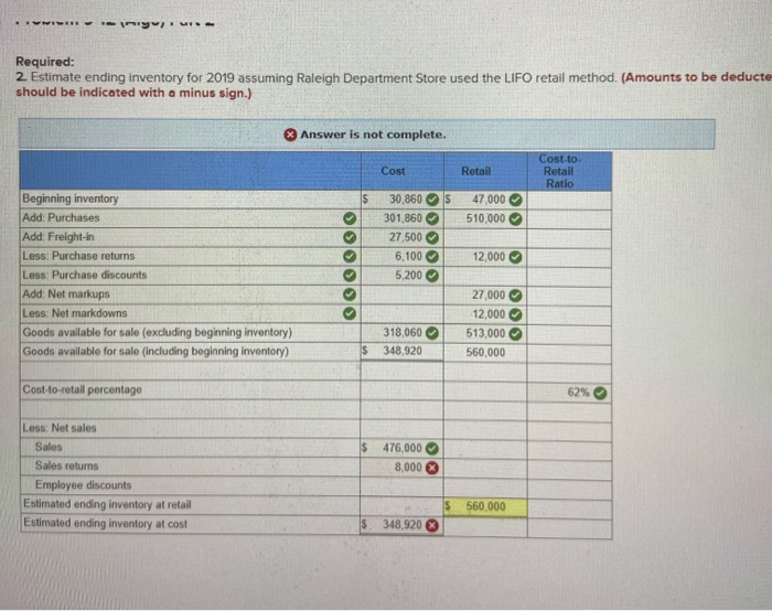 applies to the questions displayed below) Raleigh Department Store uses the conventional