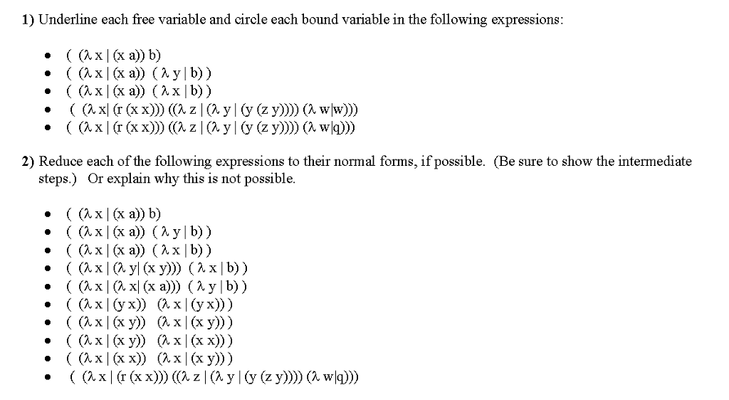 Lambda expression 1) Underline each free variable and circle each bound variable