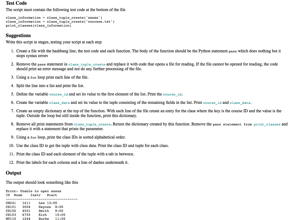creates a dictionary. It then prints the data from the dictionary. The
