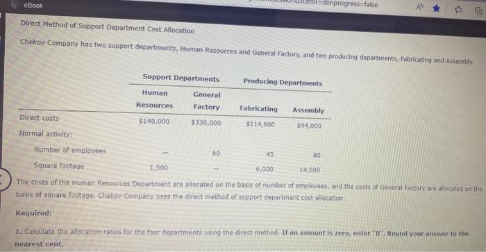  eBook unprogress=false 3 Direct Method of Support Department Cost Allocation Chekov