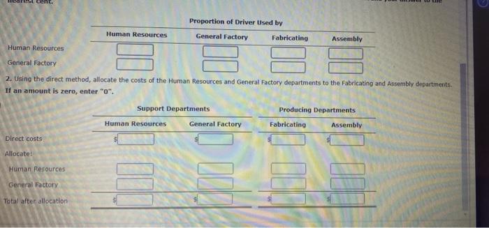 Company has two support departments, Human Resources and General Factory, and two