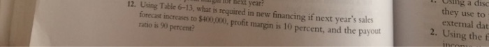  Using Table 6-13, what is required in new financing if next
