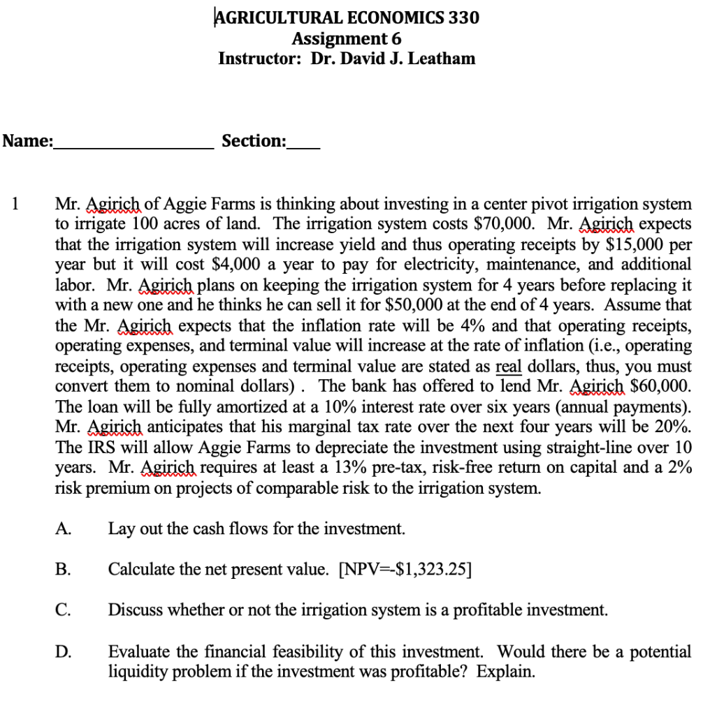 Please show all work for every step (A-D) and every question...